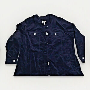 Denim And Co. Velevteen Black Long Button Jacket Ladies Size Petite XL New